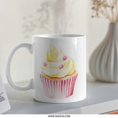 Lemon Cupcake Mug, Watercolor Mug, Food Lover Gift, Cute Coffee Mug, Dessert Mug, Pastry Art Mug, Kitchen Decor Mug, Birthday Gift Idea - Tawshia