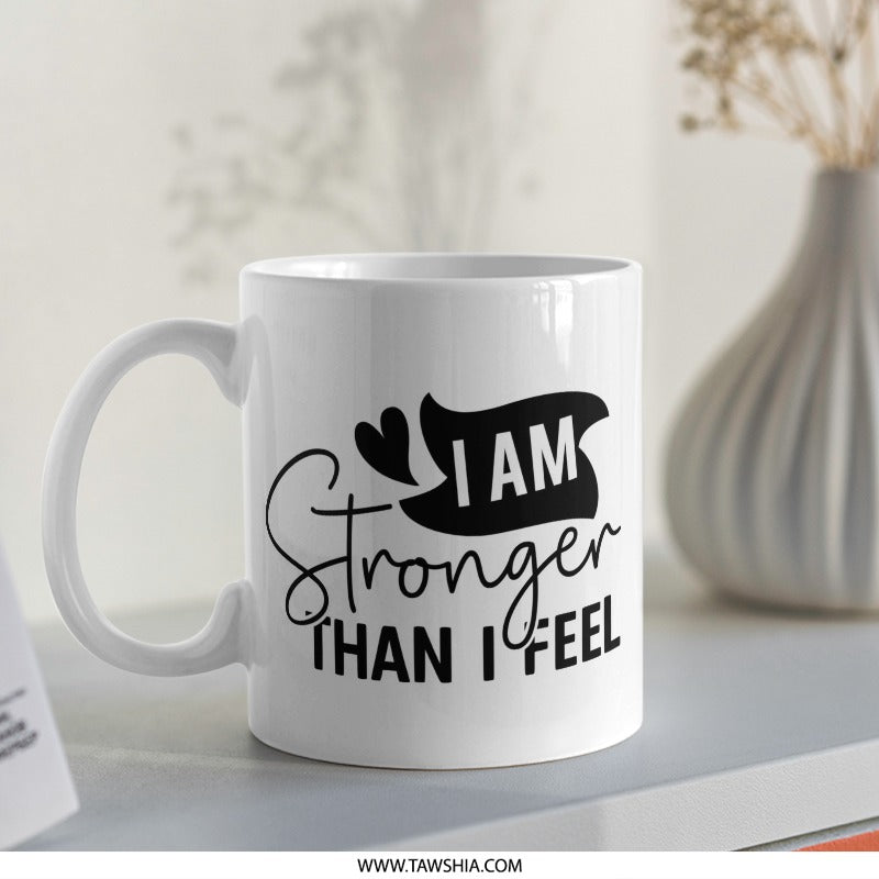 Stronger Than I Feel Mug, Motivational Mug, Inspirational Gift, Uplifting Quote, Self Love Gift, Positive Affirmation Mug - Tawshia