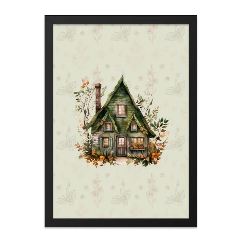 Cottagecore Wall Art, Watercolor House Print, Fairy Tale Cottage, Cozy Home Decor, Whimsical Art Print, Dreamy Landscape, Green Cottage - Tawshia