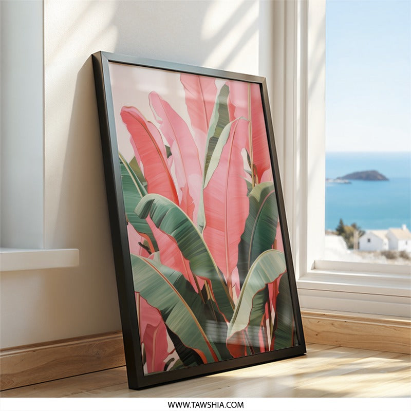 Pink Banana Leaf Wall Art, Tropical Print, Botanical Wall Decor, Modern Art Print, Home Decor, Trendy Wall Art, Plant Lover Gift - Tawshia
