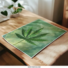 Cannabis Photographic Print, Watercolor Marijuana Leaf Art Print, Green Botanical Wall Decor, Weed Plant Poster, Herbal Art Prints - Tawshia