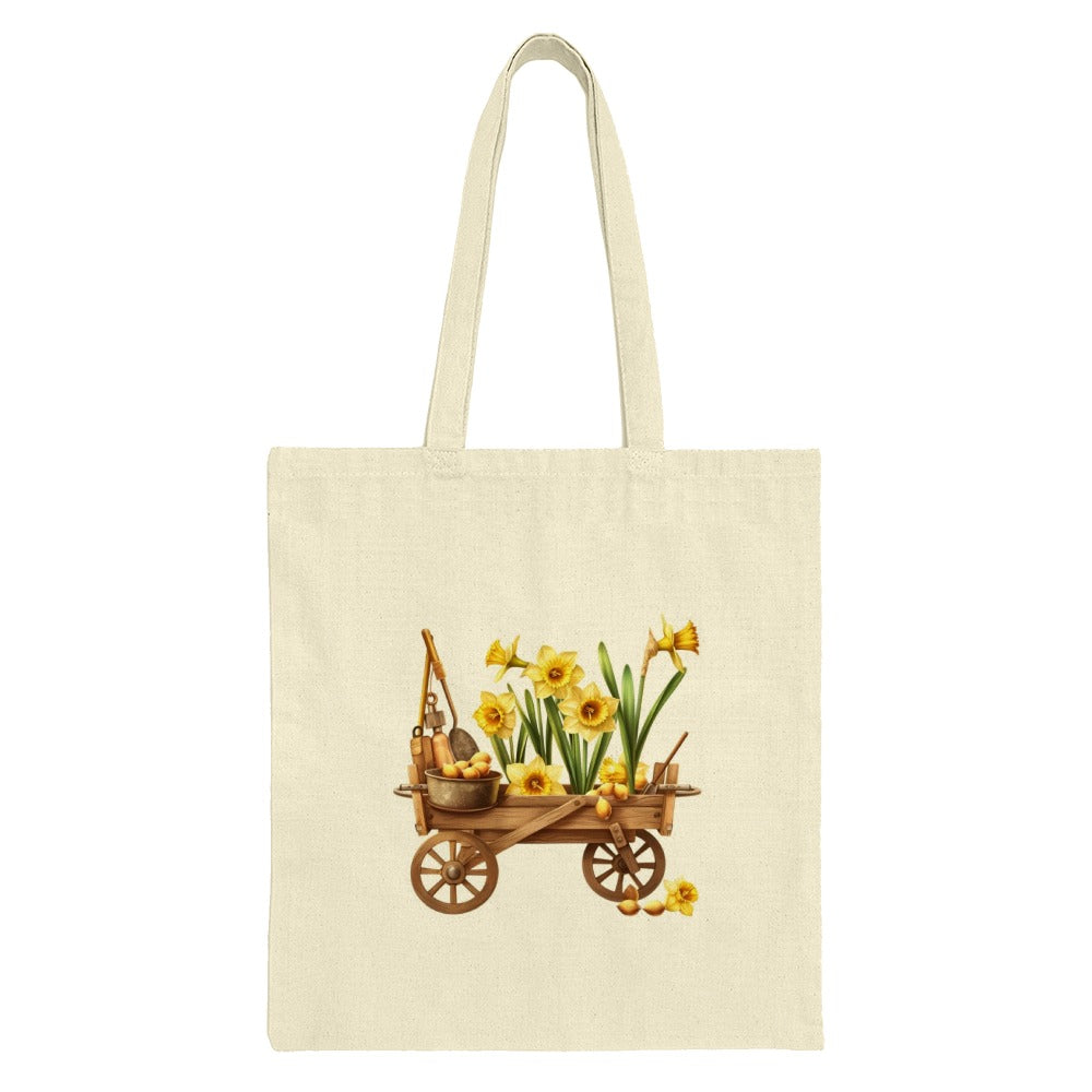 Daffodils Tote Bag, Flower Cart Design, Spring Flowers, Botanical Art, Yellow Flowers, Easter Theme Tote, Gift for Her, Floral Print Bag - Tawshia