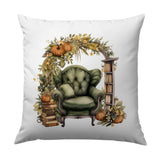 Autumn Reading Nook Pillow, Cozy Chair and Books, Fall Decor Throw Pillow, Pumpkin Floral Accent Pillow, Library Lover Gift - Tawshia
