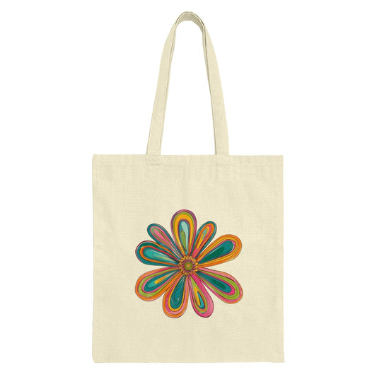 Groovy Flower Tote Bag, Retro Floral Design, Colorful Bloom Tote, Boho Chic Bag, 70s Inspired Print, Unique Gift, Everyday Tote Bag - Tawshia