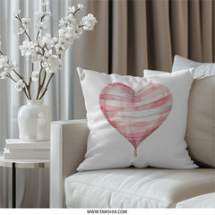 Striped Heart Balloon Pillow, Watercolor Love Cushion, Romantic Accent Pillow, Valentine's Day Gift, Home Decor Pillow, Unique Design - Tawshia