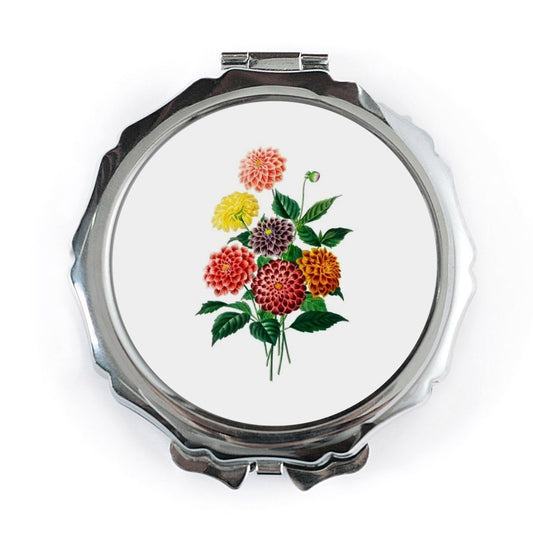 Floral Pocket Mirror, Dahlia Flower Art, Compact Mirror Gift, Vintage Flower Bouquet, Purse Mirror, Makeup Mirror, Stylish Accessories - Tawshia