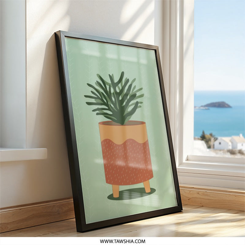 Potted Plant Wall Art, Minimalist Home Decor, Modern Art Print, Plant Lover Gift, Botanical Illustration, Green Aesthetic - Tawshia