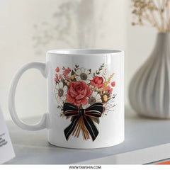 Floral Bouquet Mug, Red Rose Design, Decorative Coffee Mug, Flower Lover Gift, Elegant Tea Mug, Unique Mug Gift, Gift for Her - Tawshia