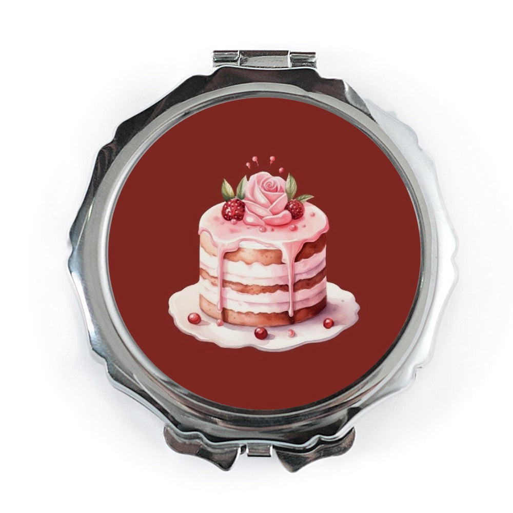 Cake Pocket Mirror, Pink Cake Art, Dessert Gift, Rose Cake Design, Birthday Gift for Baker, Cute Makeup Mirror, Foodie Present - Tawshia