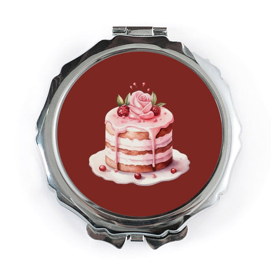 Cake Pocket Mirror, Pink Cake Art, Dessert Gift, Rose Cake Design, Birthday Gift for Baker, Cute Makeup Mirror, Foodie Present - Tawshia