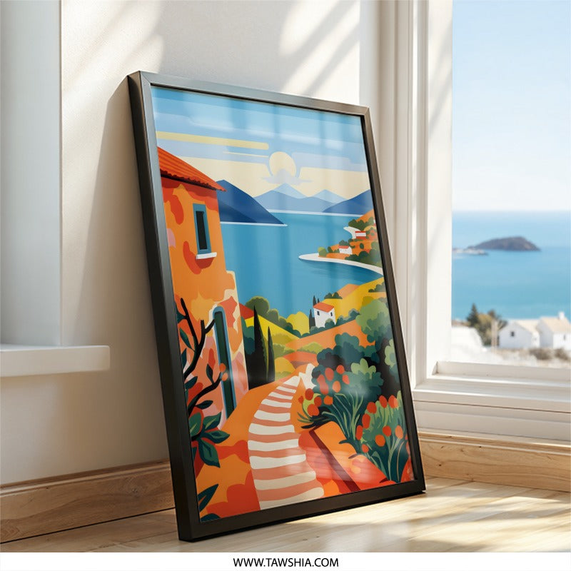 Coastal Village Wall Art, Mediterranean Sea View, Italian Riviera Print, Summer Landscape Painting, Modern Home Decor, Travel Poster - Tawshia