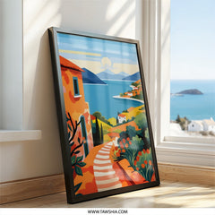 Coastal Village Wall Art, Mediterranean Sea View, Italian Riviera Print, Summer Landscape Painting, Modern Home Decor, Travel Poster - Tawshia