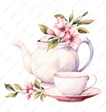 Floral Teapot Mug, Watercolor Tea Cup, Unique Flower Mug, Gift for Tea Lover, Elegant Drinkware, Botanical Mug Design - Tawshia