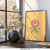 Groovy Flower Wall Art, Retro Cartoon Art Print, Cute Flower Power Decor, Y2K Aesthetic Room Decor, Funky Trendy Wall Decor - Tawshia