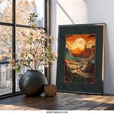 Fantasy Landscape Wall Art, Orange Sunset Print, Adventure Artwork, Framed Nature Scenery, Home Decor, Unique Gift Idea - Tawshia