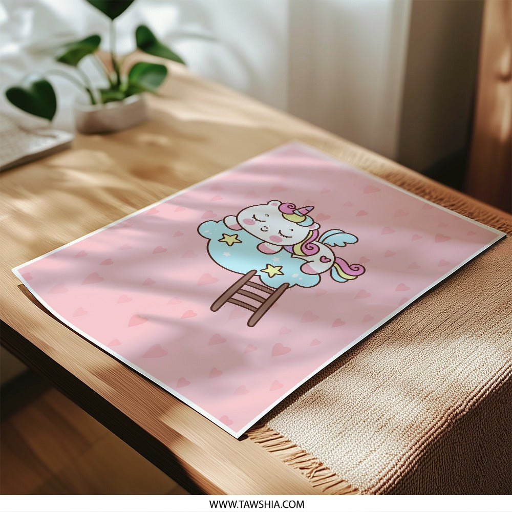 Cute Unicorn Photographic Print, Sleeping Unicorn on Cloud, Nursery Wall Art, Kids Room Decor, Fantasy Art Print - Tawshia