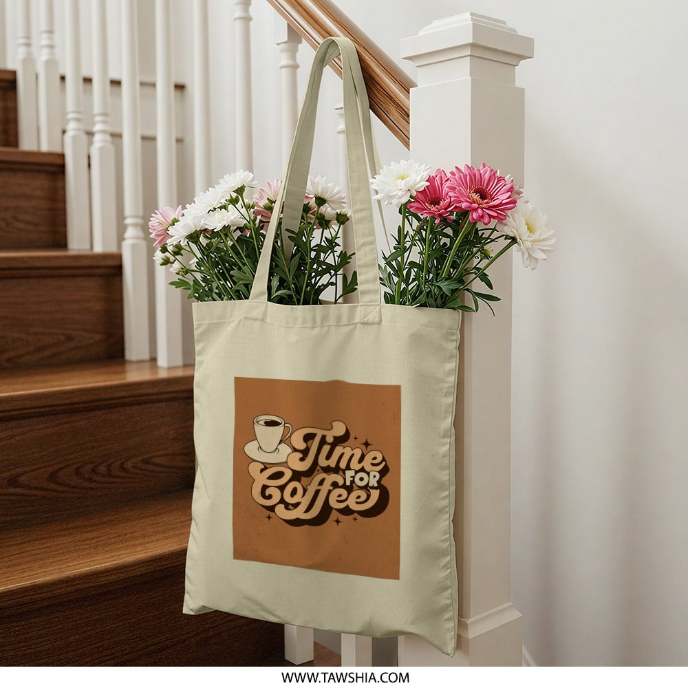 Time For Coffee Tote Bag, Retro Coffee Lover Gift, Everyday Carry Bag, Reusable Grocery Shopping Bag, Coffee Cup Design Tote Bag - Tawshia