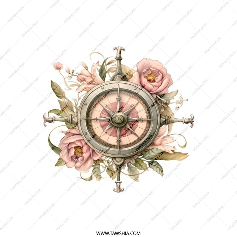 Nautical Compass Pillow, Floral Decor Pillow, Beach House Pillows, Decorative Throw Pillow, Coastal Home Decor Pillow - Tawshia
