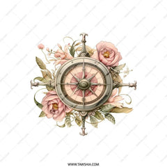 Nautical Compass Pillow, Floral Decor Pillow, Beach House Pillows, Decorative Throw Pillow, Coastal Home Decor Pillow - Tawshia