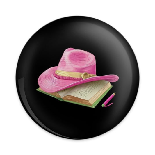 Pink Hat Pinback Button, Book Lover Button, Reader Gift, Cute Pink Hat, Aesthetic Button, Journaling Button, Writer Gift, Gift For Her - Tawshia