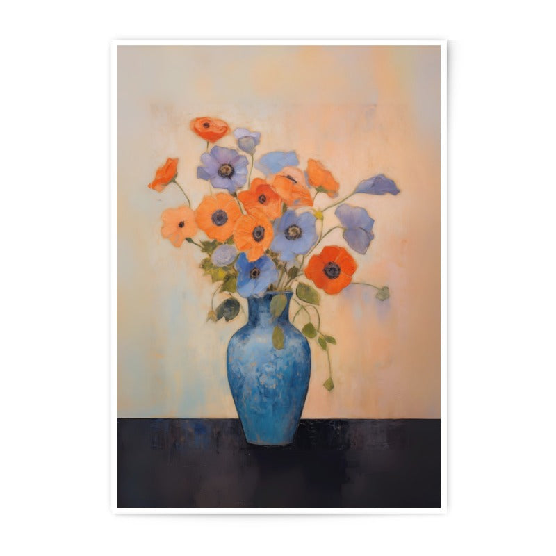 Floral Photographic Print, Vase of Flowers Wall Art, Orange Blue Flowers Print, Botanical Home Decor, Flower Photography - Tawshia