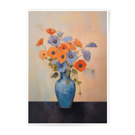 Floral Photographic Print, Vase of Flowers Wall Art, Orange Blue Flowers Print, Botanical Home Decor, Flower Photography - Tawshia