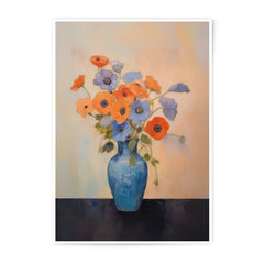 Floral Photographic Print, Vase of Flowers Wall Art, Orange Blue Flowers Print, Botanical Home Decor, Flower Photography - Tawshia