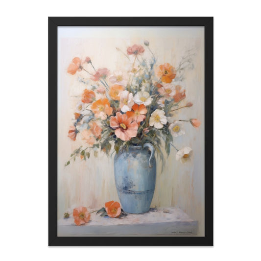 Orange Floral Wall Art, Poppy Flower Print, Vintage Vase Art, Botanical Wall Decor, Floral Still Life, Farmhouse Wall Decor - Tawshia