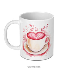 Heart Latte Mug, Coffee Mug, Valentine's Day, Love Mug, Watercolor Mug, Tea Cup, Gift Mug, Pink Coffee, Drinkware, Cute Mug, Unique Gift - Tawshia