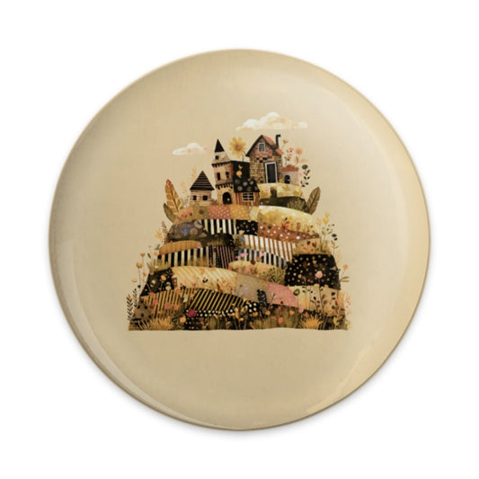 Whimsical Village Pinback, Cottagecore Button, Colorful Hillside Town Pin, Storybook Charm, Unique Gift, Aesthetic Accessory - Tawshia