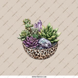 Succulent Crystal Pocket Mirror, Leopard Print Bowl, Boho Makeup Mirror, Compact Mirror for Purse, Plant Lover Gift, Portable Mirror - Tawshia