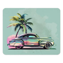Retro Car Mouse Pad, Vintage Automobile Art, Palm Tree Design, Classic Car Lover Gift, Tropical Beach Theme Desk Accessory - Tawshia