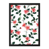 Pink Floral Pattern Wall Art, Botanical Print, Flower Artwork, Ladybug Accent, Nature Inspired Decor, Floral Home Decor - Tawshia