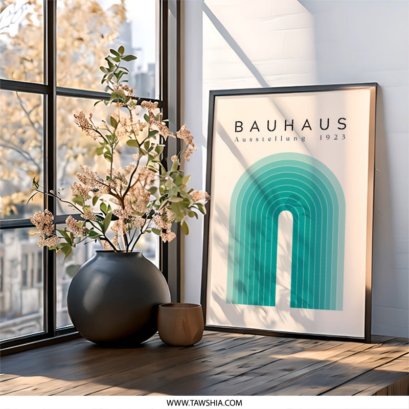 Bauhaus Wall Art, Ausstellung 1923 Print, Modern Art Poster, Teal Geometric Art, Minimalist Wall Decor, Home Decor - Tawshia