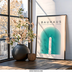 Bauhaus Wall Art, Ausstellung 1923 Print, Modern Art Poster, Teal Geometric Art, Minimalist Wall Decor, Home Decor - Tawshia