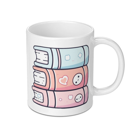 Cute Books Mug, Stacked Books Mug, Reader Gift Mug, Book Lover Mug, Kawaii Books Mug, Pastel Book Mug, Coffee Mug for Bookworms - Tawshia