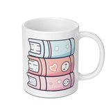 Cute Books Mug, Stacked Books Mug, Reader Gift Mug, Book Lover Mug, Kawaii Books Mug, Pastel Book Mug, Coffee Mug for Bookworms - Tawshia