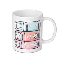 Cute Books Mug, Stacked Books Mug, Reader Gift Mug, Book Lover Mug, Kawaii Books Mug, Pastel Book Mug, Coffee Mug for Bookworms - Tawshia