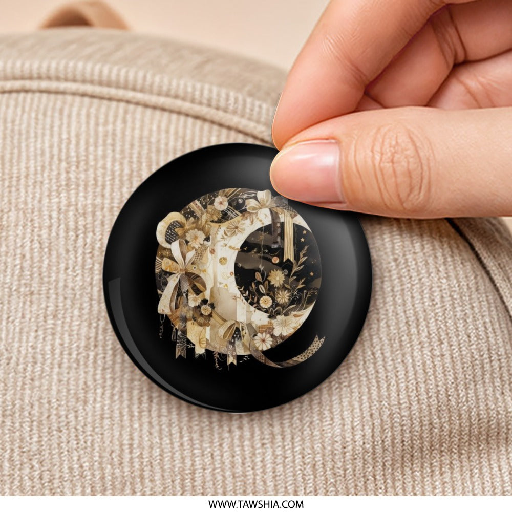 Floral Crescent Moon Pinback Button, Celestial Boho Badge, Lunar Flower Art, Unique Button Gift, Dreamy Aesthetic, Stylish Pinback Button - Tawshia
