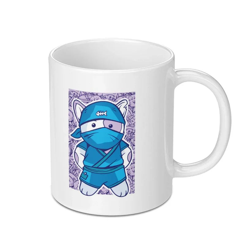 Cute Blue Ninja Cat Design on White Mug product