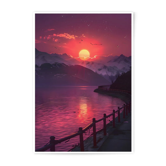 Mountain Lake Sunset Photographic Print, Pink Sky Art, Landscape Photography, Wall Decor, Scenic Print, Nature Lover Gift - Tawshia
