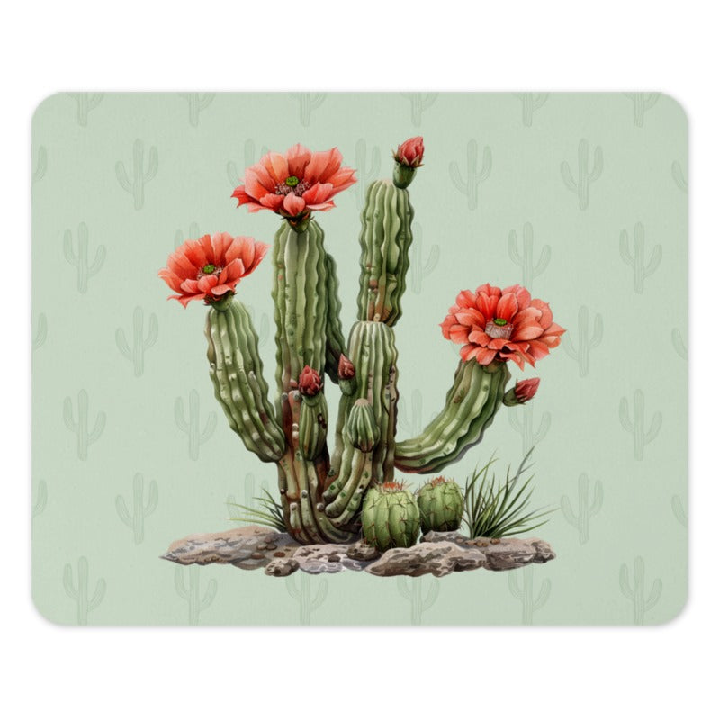 Blooming Cactus Mouse Pad, Desert Flower Art, Botanical Desk Decor, Southwest Home Office Gift, Floral Computer Accessory - Tawshia