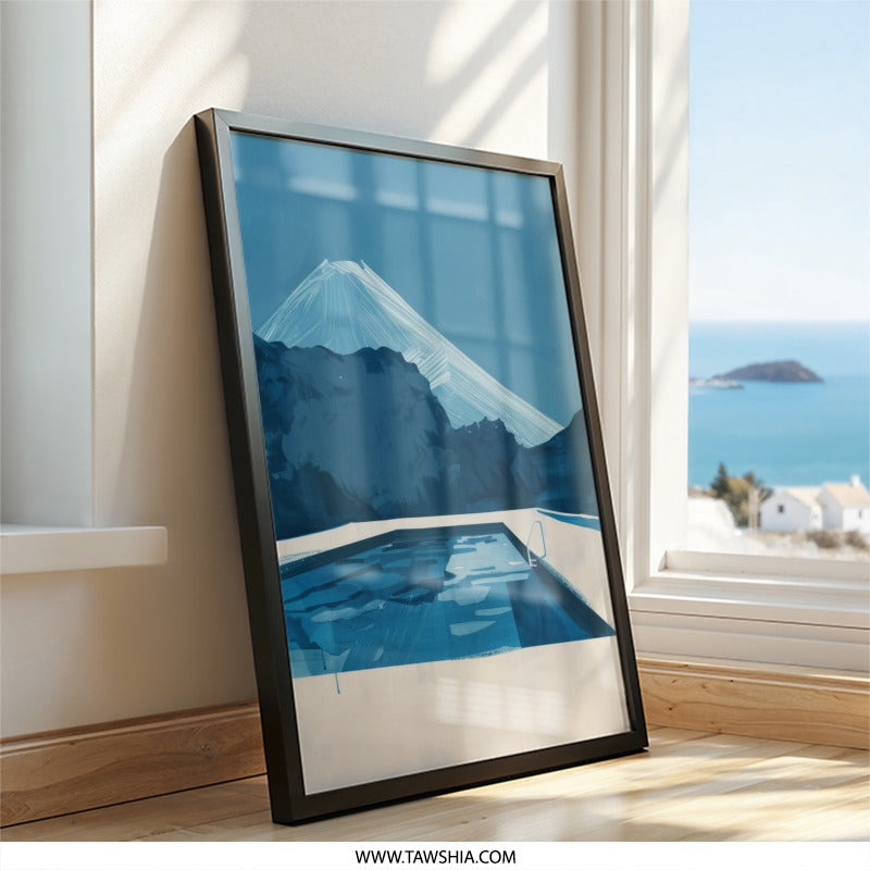 Blue Mountain Pool Wall Art, Minimalist Landscape Print, Modern Home Decor, Serene Wall Hanging, Calming Artwork, Unique Gift Idea - Tawshia