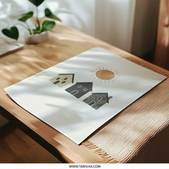 Boho Houses Photographic Print, Minimalist Art Print, Nursery Decor, Modern Wall Art, Sunshine Print, Home Decor, Kids Room Art - Tawshia