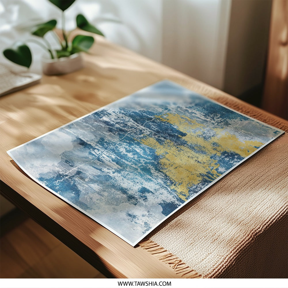 Abstract Art Photographic Print, Blue and Gold Wall Decor, Modern Art Print, Contemporary Home Decor, Unique Art for Living Room - Tawshia