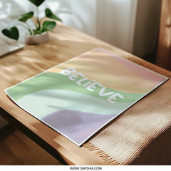 Believe Photographic Print, Pastel Rainbow Wall Art, Inspirational Decor, Positive Affirmation Print, Modern Art Print, Home Decor - Tawshia