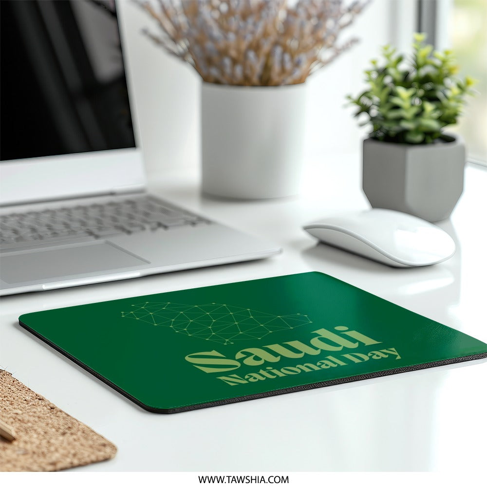 Saudi National Day Mouse Pad, Kingdom Map, Geometric Design, Green, Desk Decor, Unique Gift, Office Accessory, Gaming Mousepad - Tawshia