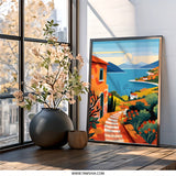 Coastal Village Wall Art, Mediterranean Sea View, Italian Riviera Print, Summer Landscape Painting, Modern Home Decor, Travel Poster - Tawshia