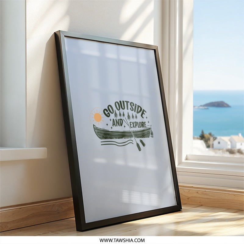 Go Outside Explore Framed Wall Art, Adventure Artwork, Outdoorsy Decor, Cabin Decor, Nature Lover Gift, Rustic Wall Art, Housewarming Gift - Tawshia