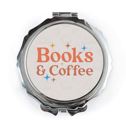 Books and Coffee Mirror, Reader Gift, Book Lover Mirror, Pocket Mirror for Bookworms, Bookish Mirror, Gift for Readers - Tawshia